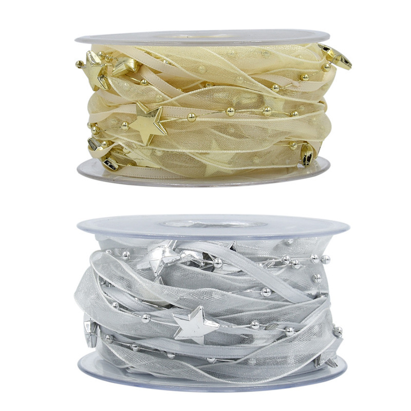 Transfronteriza estrella de cinco puntas cuentas de alambre de plástico cinta de gasa flor regalo embalaje cinta árbol de Navidad cinta decorativa