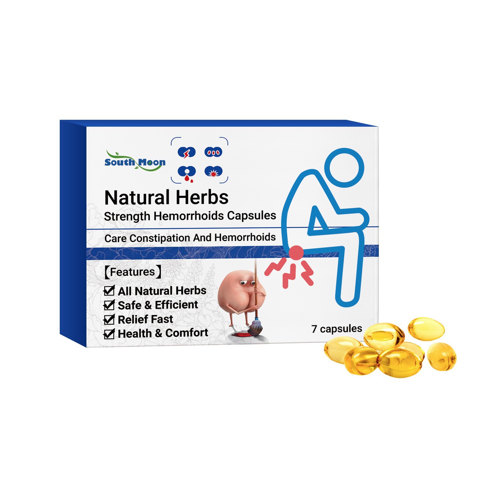 South Moon Herbal Hemorrhoid Capsules Anal Discomfort Relief Herbal Anal Comfort Hemorrhoid Treatment Body Care Capsules