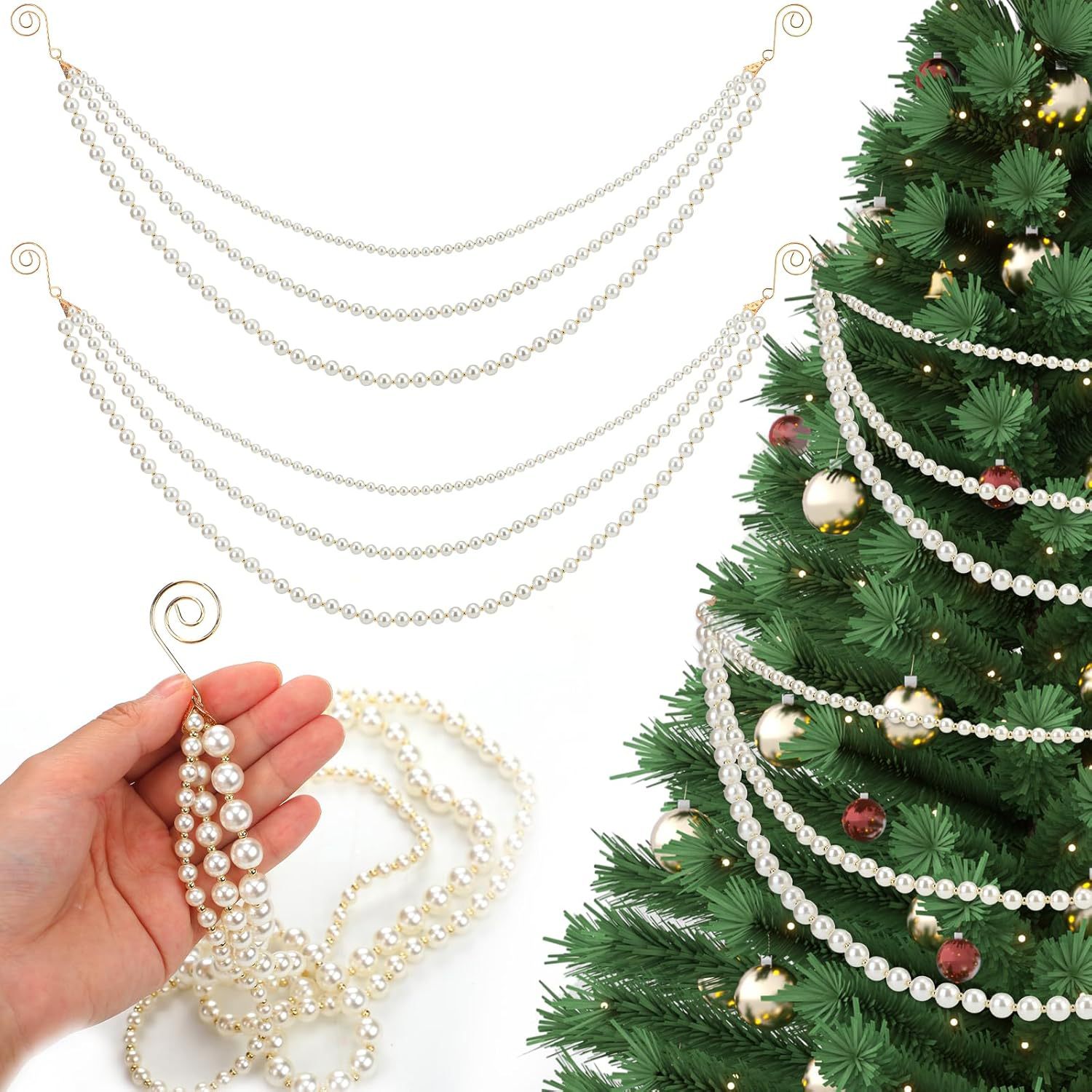 One Piece of Three-Layered Christmas Beaded Garland, Pearl Garland, Artificial Pearls