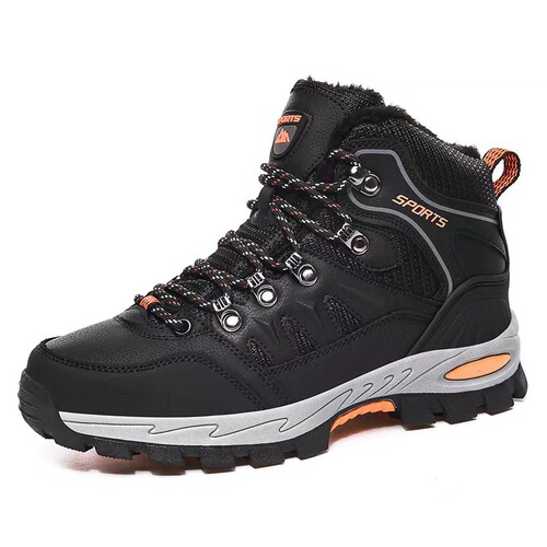 Autumn/Winter Couple Outdoor Hiking Shoes with Mid-sole for Travel, Fleece Lined Warm Casual Sports Shoes for Men and Women, Large Size