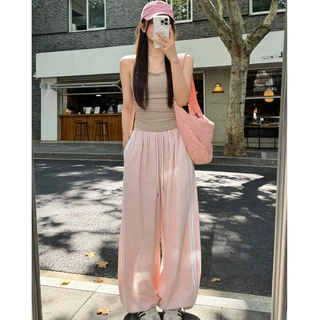 宋雨琦同款粉色束脚灯笼裤女夏季2026薄款宽松休闲直筒运动阔腿裤