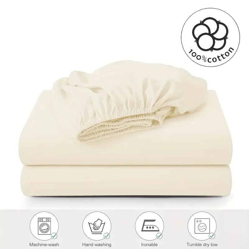 Pure Cotton Fitted Sheet Solid Colour Luxury Mattress Cover_voghion.com