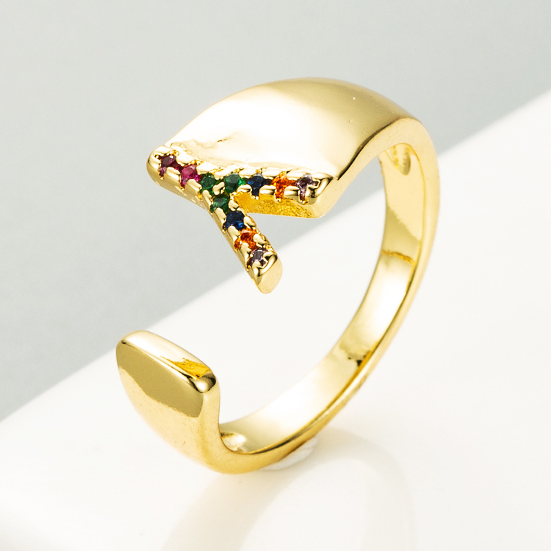 European And American Ring 26 English Letter Copper Gold-plated Inlaid Zircon Ring Opening Adjustable display picture 16