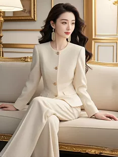 Женский осенний белый костюм-брючный (в стиле Chanel), западный крой пиджака и брюк, элегантный яркий стиль