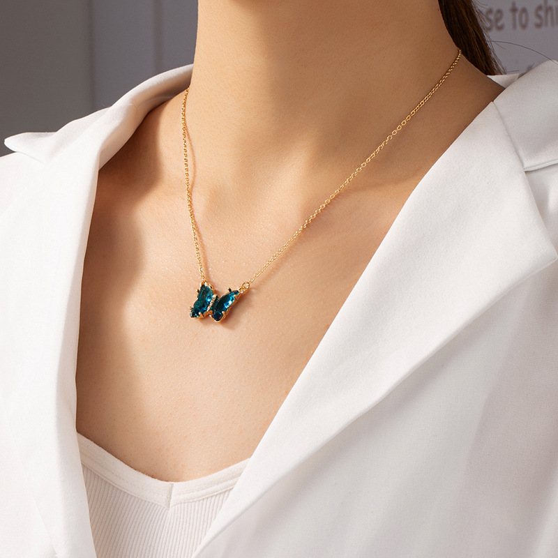 simple multicolor zircon butterfly necklace