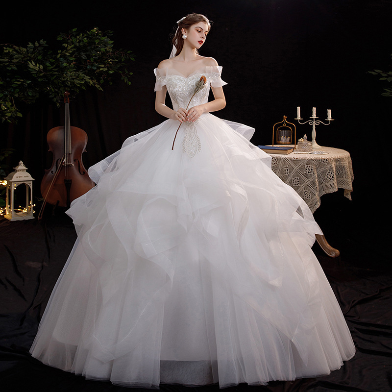 2026 New Style Bridal Gown, Off-Shoulder, Floor-Length, French Simple Style, Light Forest Style, Dreamy Tulle, Wholesale Cross-Border