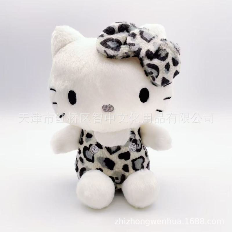 日本Sanrio三丽鸥Hellokitty夏威夷限定款黑皮豹纹毛绒公仔玩偶|undefined