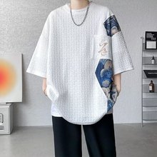 新中式男装t恤中国风短袖刺绣高级感工装夏季美式重磅五分袖上衣
