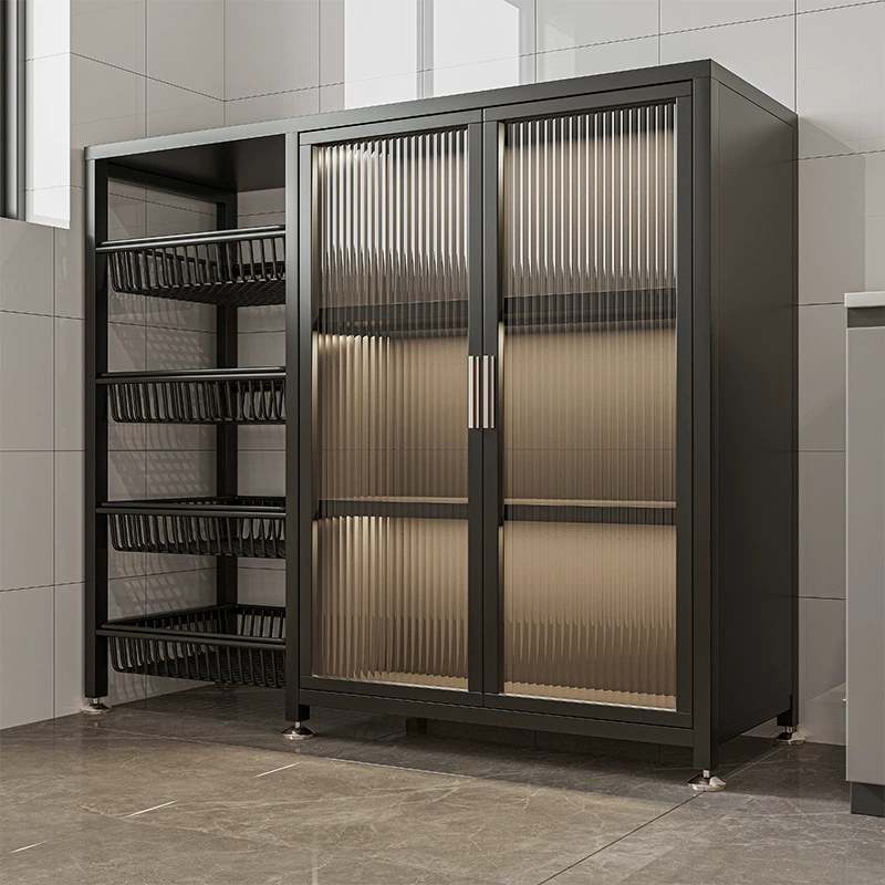 Кухонная стойка для хранения Напольный многослойный шкаф для хранения Бытовой настенный шкаф с дверью Шкаф для хранения для микроволновой печи