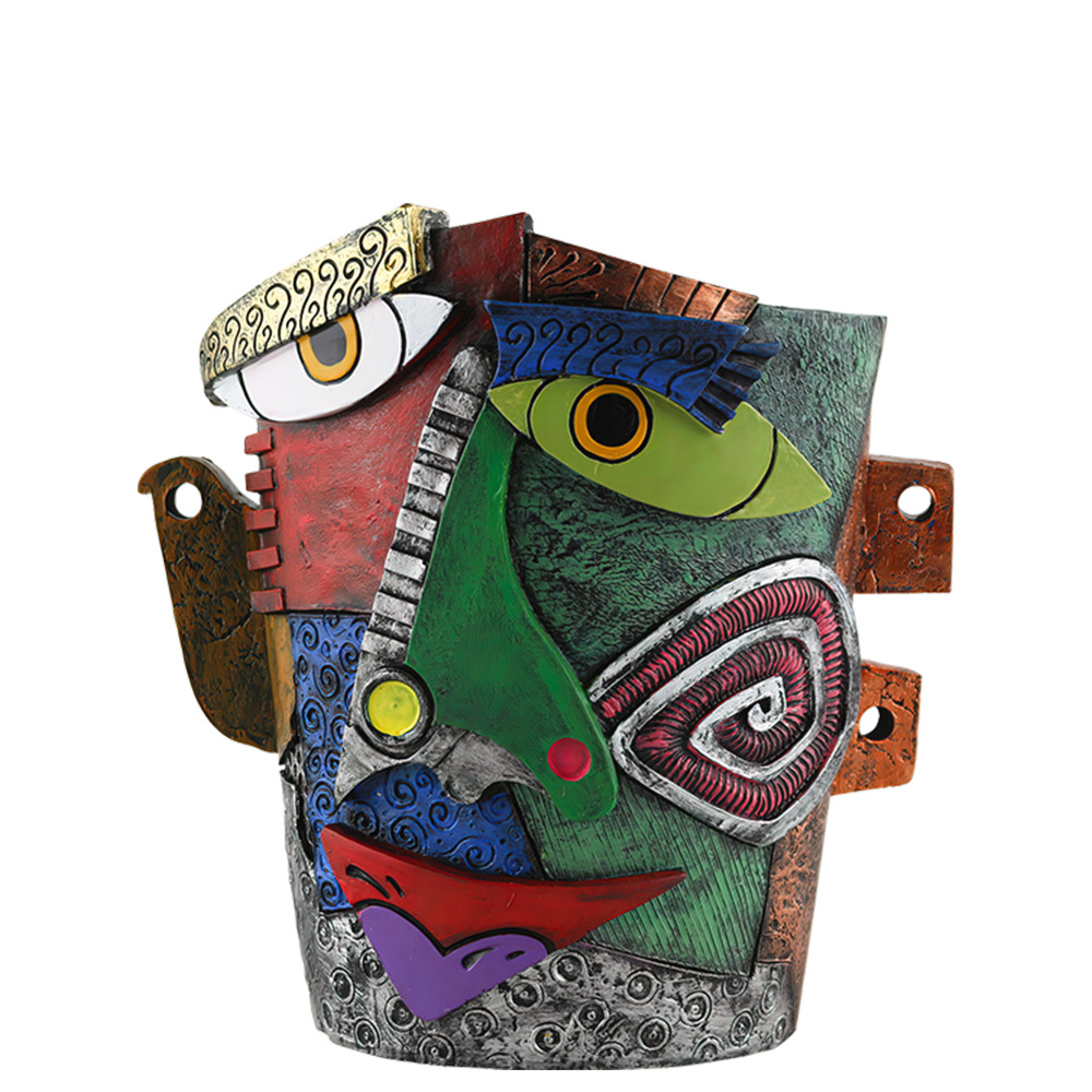  New Creative Face Frowning Abstract Colorful Flower Pot Personalized Resin Craft Courtyard Garden Home Ornaments