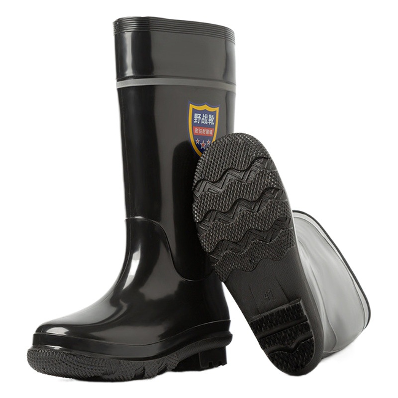 Rain boots men's pvc non-slip waterproof shoes men's black thick wear-resistant labor protection site rubber shoes rain boots wholesale