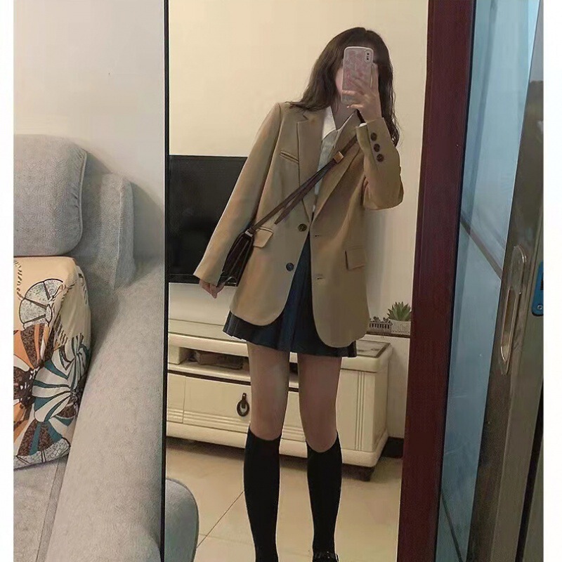 スーツのコートの女性の新型の百合2024春と秋の感じの小さい人のカジュアルな気質の中で長いコートの上着|undefined