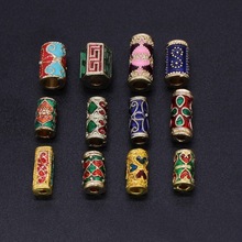 古风景泰蓝滴油烧蓝珐琅彩饰品管套桶珠隔珠DIY合金配件多款直管