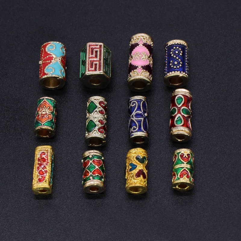 古风景泰蓝滴油烧蓝珐琅彩饰品管套桶珠隔珠DIY合金配件多款直管