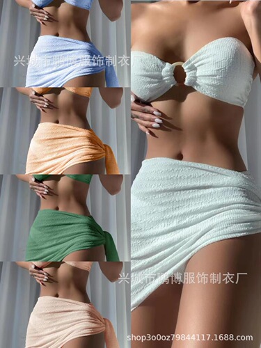  European and American foreign trade ladies split three-piece swimsuit ring hollow tube top sexy bikini swimsuit wholesale