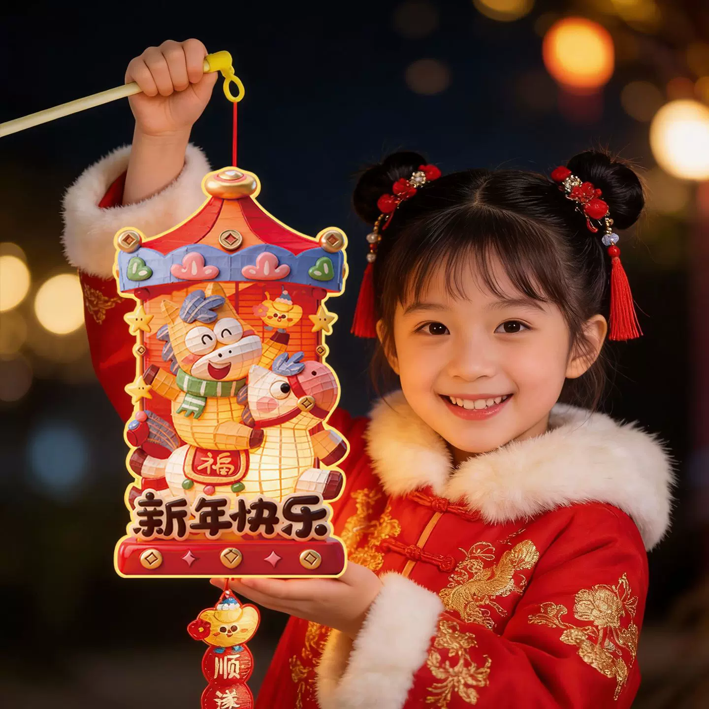 2026年新款马年手提发光灯笼儿童过新年礼物春节手工diy元宵花灯