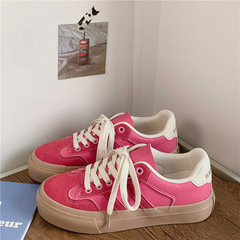 2023新款英倫風平底帆布鞋女PU皮面小白鞋女韓版運動休閒滑板鞋女