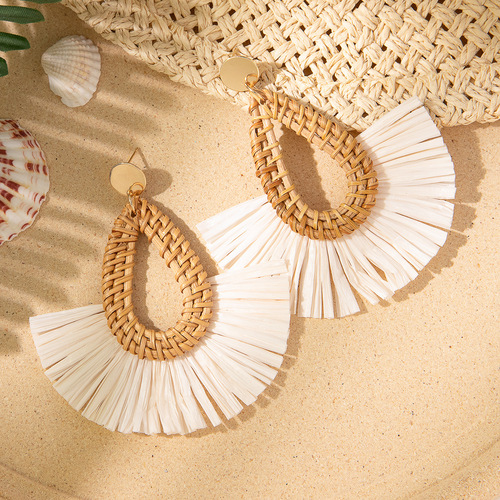 Ins internet celebrity style tassel earrings for women spring and summer new holiday high-end raffia earrings trendy wholesale