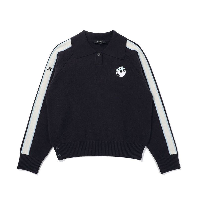 Korean Golf Clothing 24 Years Women's Autumn and Winter Color-Blocked Logo Pattern Button Lapel Knitwear Loose Long Sleeves