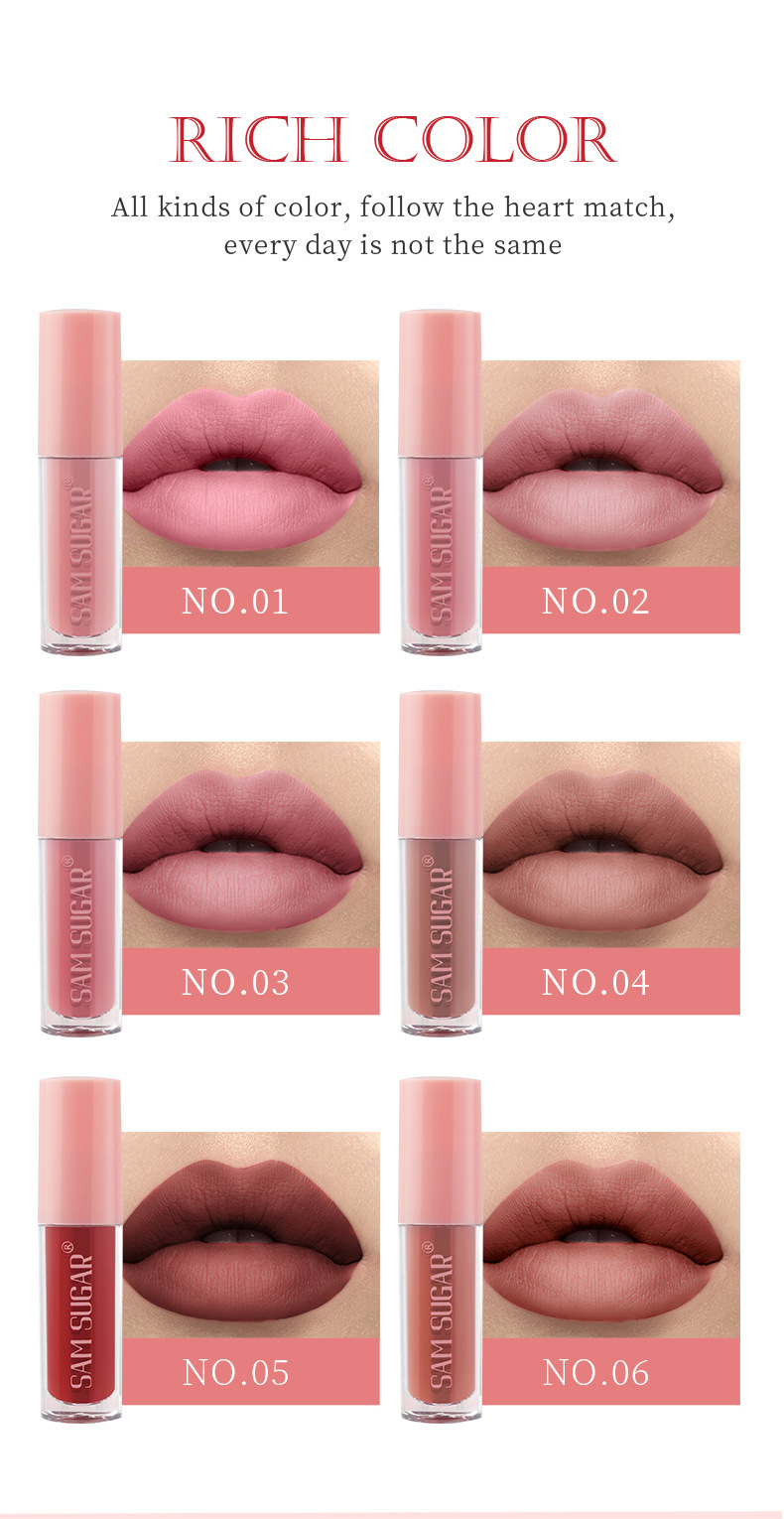 SAM SUGAR Matte non-stick Cup 6-color Lip Gloss set Matte Velvet easy-to-Apply Lip Gloss Glaze liquid undefined