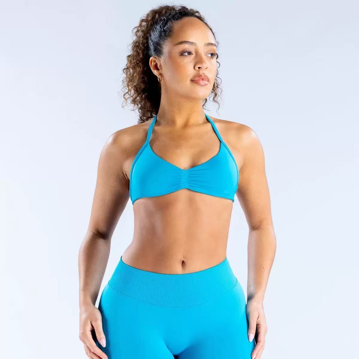 Bra deportivo de cuello colgante transfronterizo Europa y América nuevo entrenamiento físico ropa interior rápida secado yoga pequeño sujetador