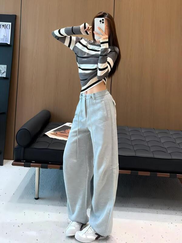 时尚百搭休闲裤抽绳设计显瘦遮肉阔腿裤南油女秋季垂感束脚直筒裤|undefined