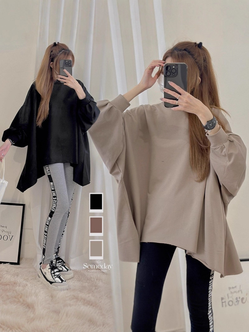 Dongdaemun New Dopamine Autumn Plus-Size Women's Loose Casual Slimming Tops Irregular Trendy Sweatshirts