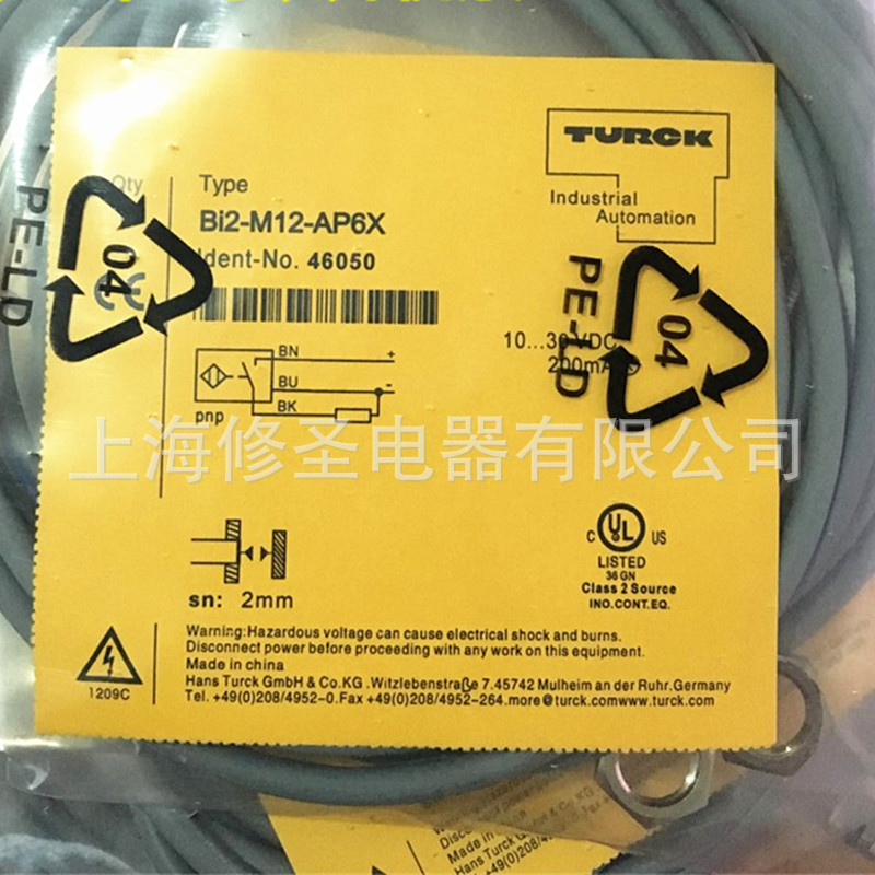 图尔克接近开关BI2-M12-AP6X 10-30VDC PNP常开sn:2mm订货号46050