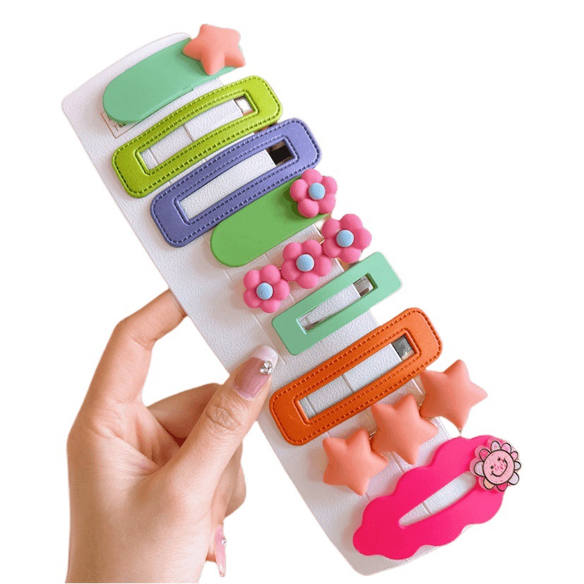 Color caramelo de verano roto horquilla Bangs clip linda chica BB clip de lado de bebé fresa flor horquilla combinación