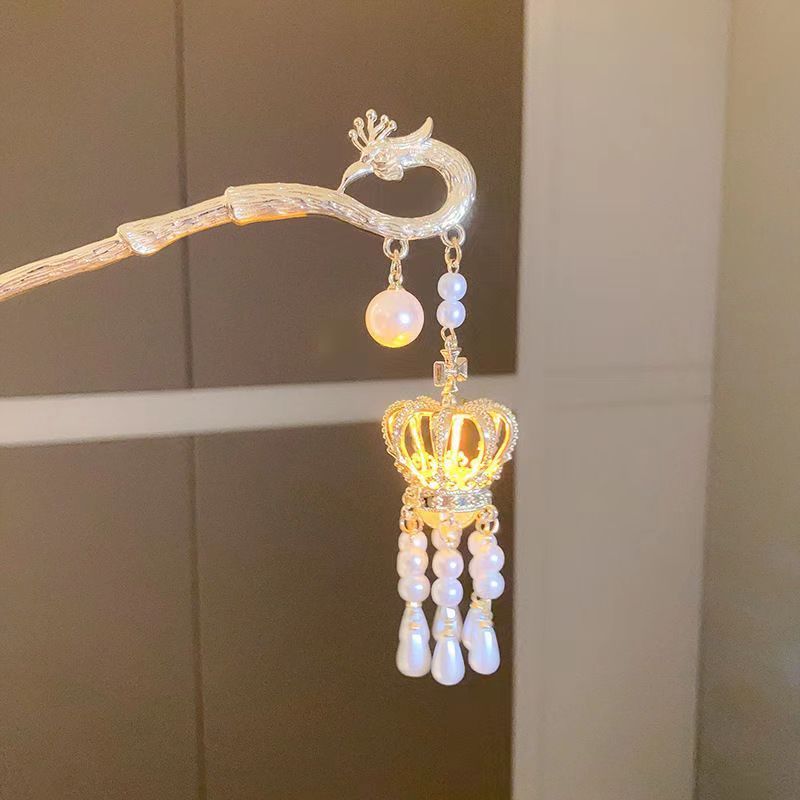 Luminous Palace Lamp Mid-Autumn Festival hairpin Pearl tassel updo niche hair accessories lantern ancient style high-grade sense Hanfu hairpin