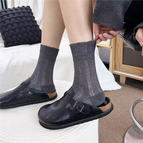 Women's middle tube hollowed-out net socks spring and summer cool all-matching breathable pure color pile socks casual hot light professional style