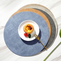 北欧皮革布紋食マット防水防油断熱マットホームホテル円形洋食マット両面テーブルマット卸売り