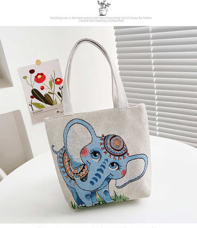 エスニックスタイルトートバッグ両面ジャカード刺繍アニメ漫画ショッピングバッグキャンバス容量バッグ女性のポータブルママバッグ|undefined