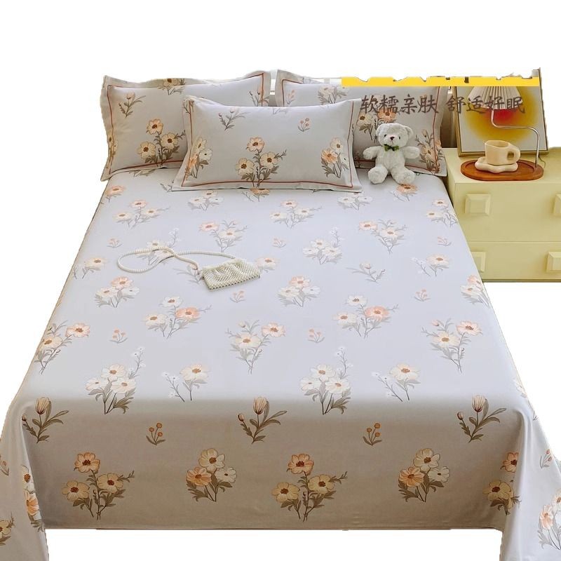 Un tipo de tela gruesa vieja 100% sábana, algodón de una sola pieza, funda de almohada de lino doble de verano, juego de tres piezas