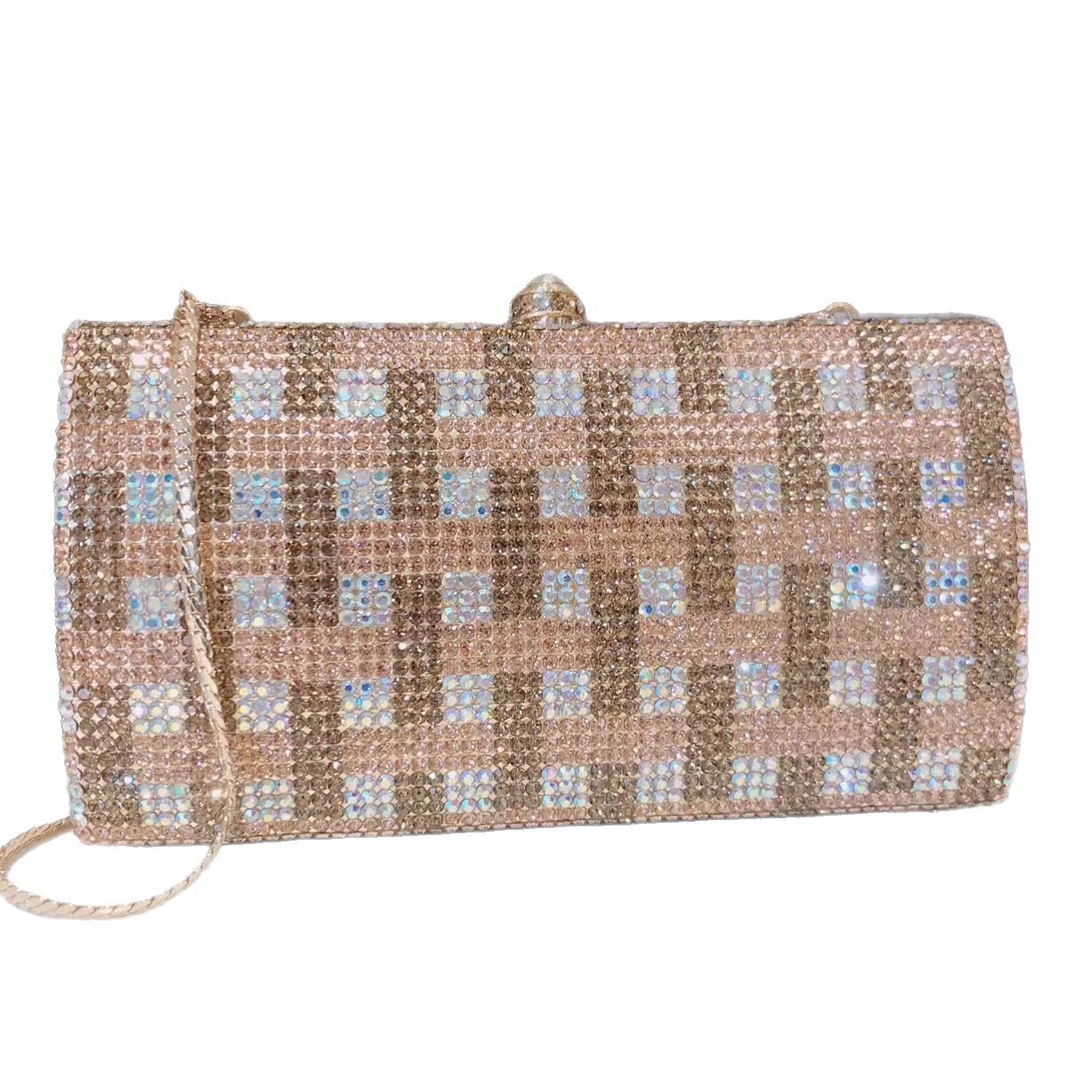 Bolsa de cristal a cuadros nueva bolsa de cena de diamantes a cuadros Europa y América vestido de cena bolsa de mano de mujer