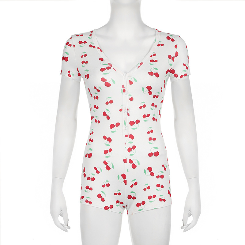 Mono sexy de manga corta con escote en V profundo y cuello halter, cómodo y ajustado para estar en casa.