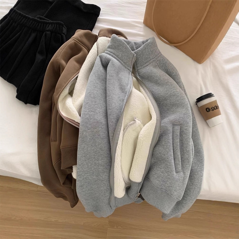 冬季小暖炉！加厚羊羔绒卫衣外套女通勤百搭保暖休闲立领拉链开衫