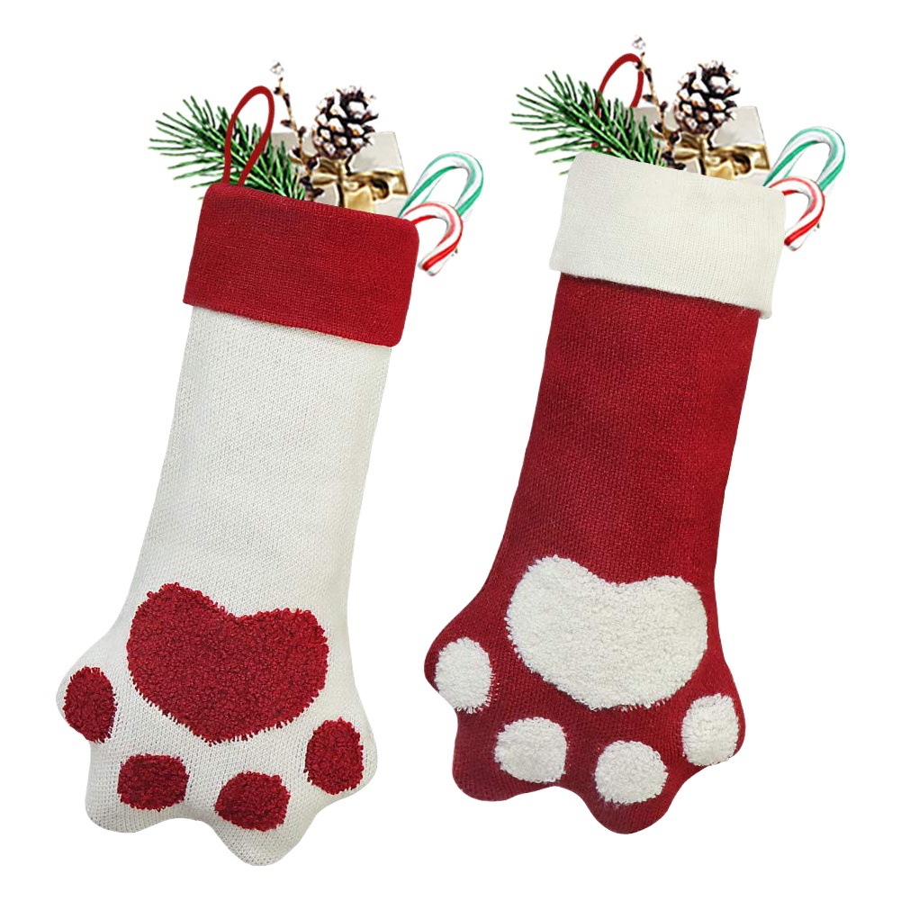 Amazon suministros de decoración de navidad regalo de navidad calcetines estilo rural perro pata árbol de navidad decoraciones chimenea calcetines colgantes