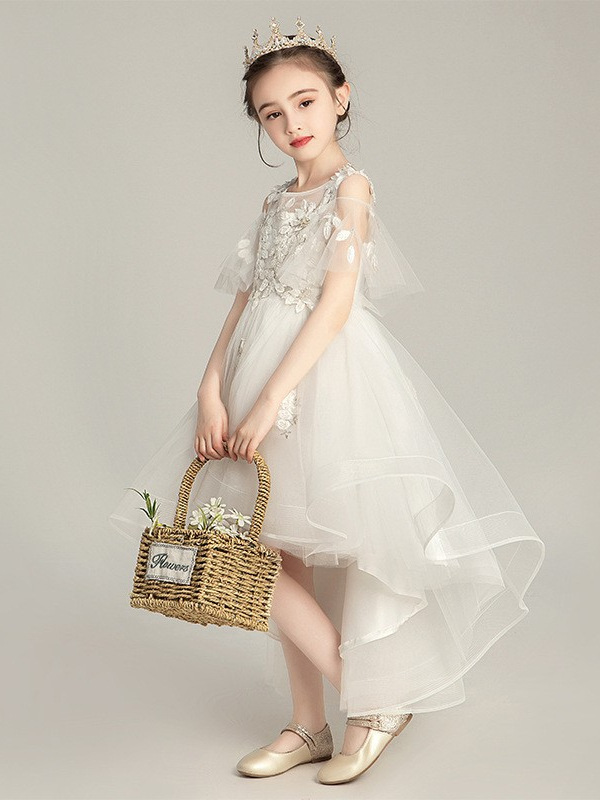 Nueva niña princesa vestido flor niña blanco hilado vestido de boda niños anfitrión vestido de noche pequeña niña piano traje