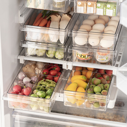 Refrigerator storage box, drawer-style transparent partition egg tray, rectangular fruit preservation cooling storage box without lid
