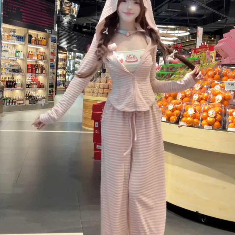 甜美少女条纹家居服睡衣女款春秋季2025新款大码舒适长袖长裤套装|undefined