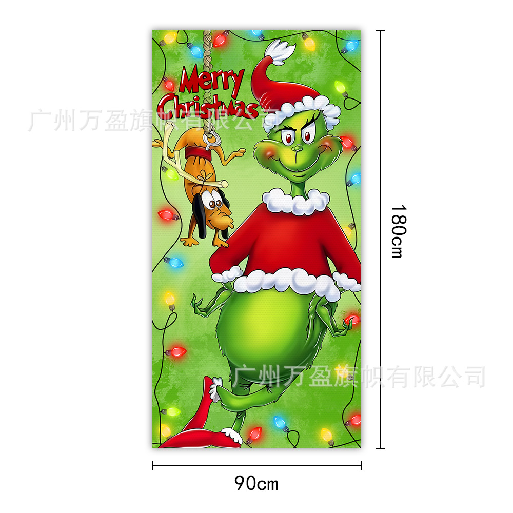 2025 nuevos productos de navidad cortina de bandera Santa Claus para ver la hoja de regalo decoración de tela colgante Bandera de bienvenida de Navidad