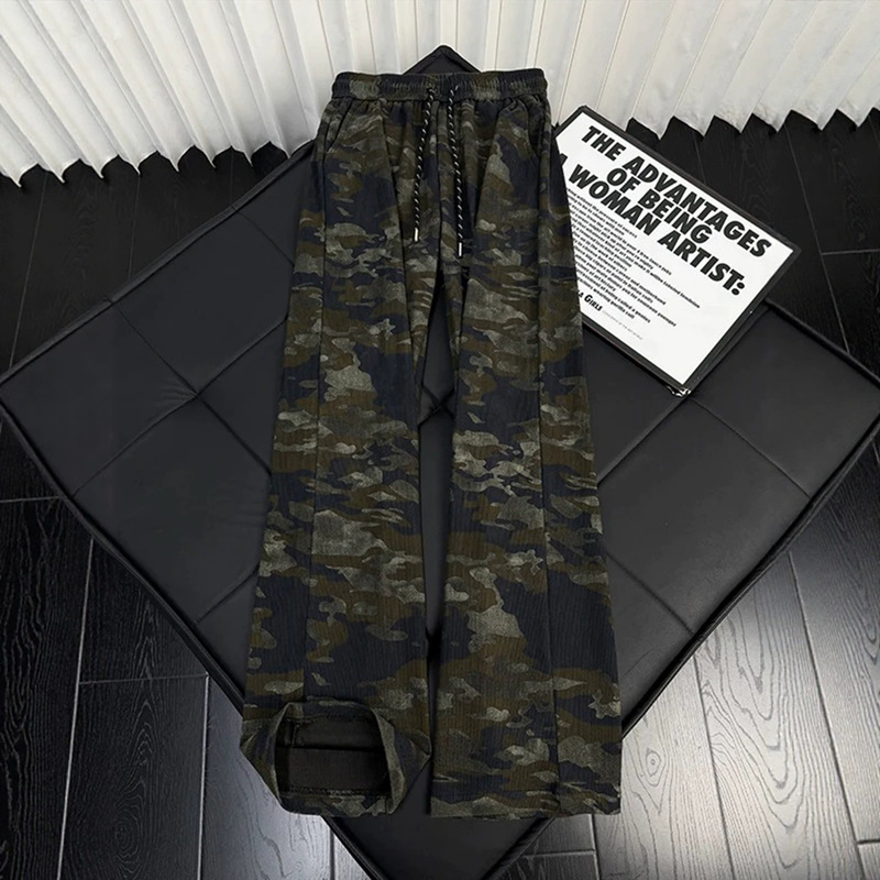 American-style retro tie-dye camouflage pants, men's autumn collection, trendy washed straight-leg pants, cleanfit casual sports pants