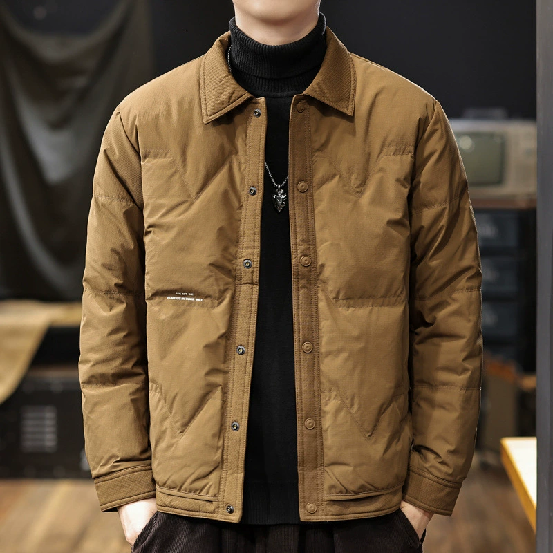 Американский ретро короткий пуховик с отворотом мужской зимний новый тонкий и пушистый ветрозащитный теплая рубашка куртка