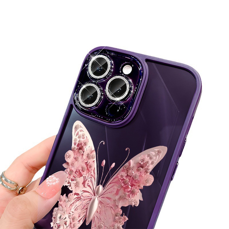 Lämplig för Promax Salon Butterfly-telefonskal till iPhone 15, 3D-damskal med blixtlås och diamantlinsfilm, 13_voghion.com