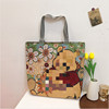 Retro knitted one-shoulder bag, cartoon backpack, capacious shopping bag, with embroidery