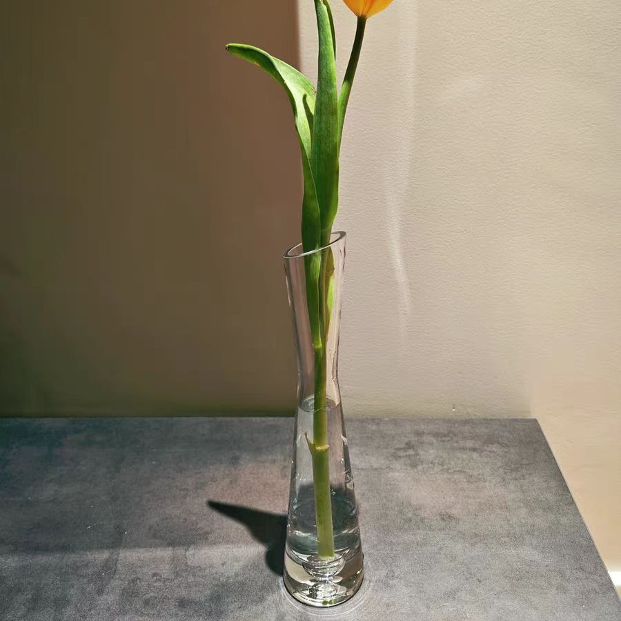 Simple Creative Dining Table Wedding Small Vase Desktop Oblique Flat Small Flower Vase Transparent One Flower Glass Vase