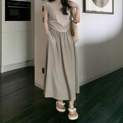 Women's Summer 2024 New Retro High-Waist Slimming Elastic Waist A-Line Umbrella Skirt