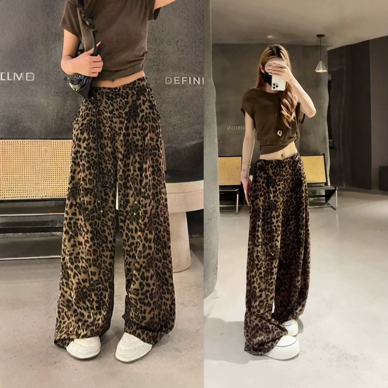 Loose wide-leg pants with a high-end drape, leopard print women's pants, summer thin casual pants, 2026 new straight-leg pants Loose wide-leg pants with a high-end drape, leopard print women's pants, summer thin casual pants, 2026 new straight-leg pants
