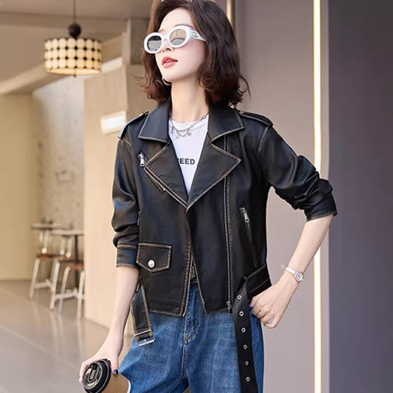 Haining Genuine Leather Sheepskin Jacket for Women, 2026 Spring New American Style Short Leather Jacket for Petite Women